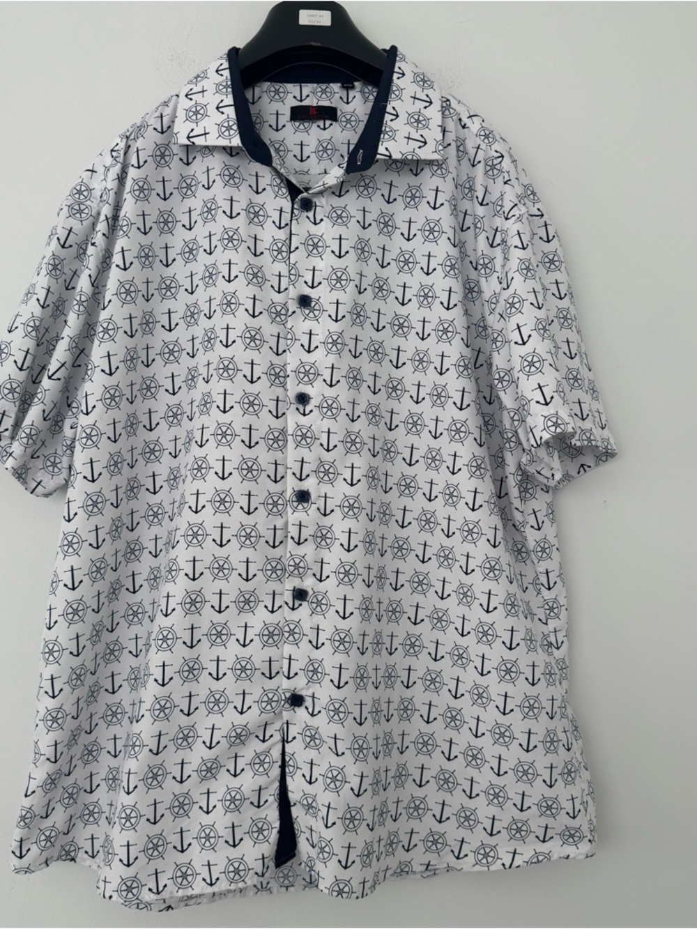 BC Collection Nautical Hawaiian Shirt Men’s 3XL White Navy Anchor Helm Sailing